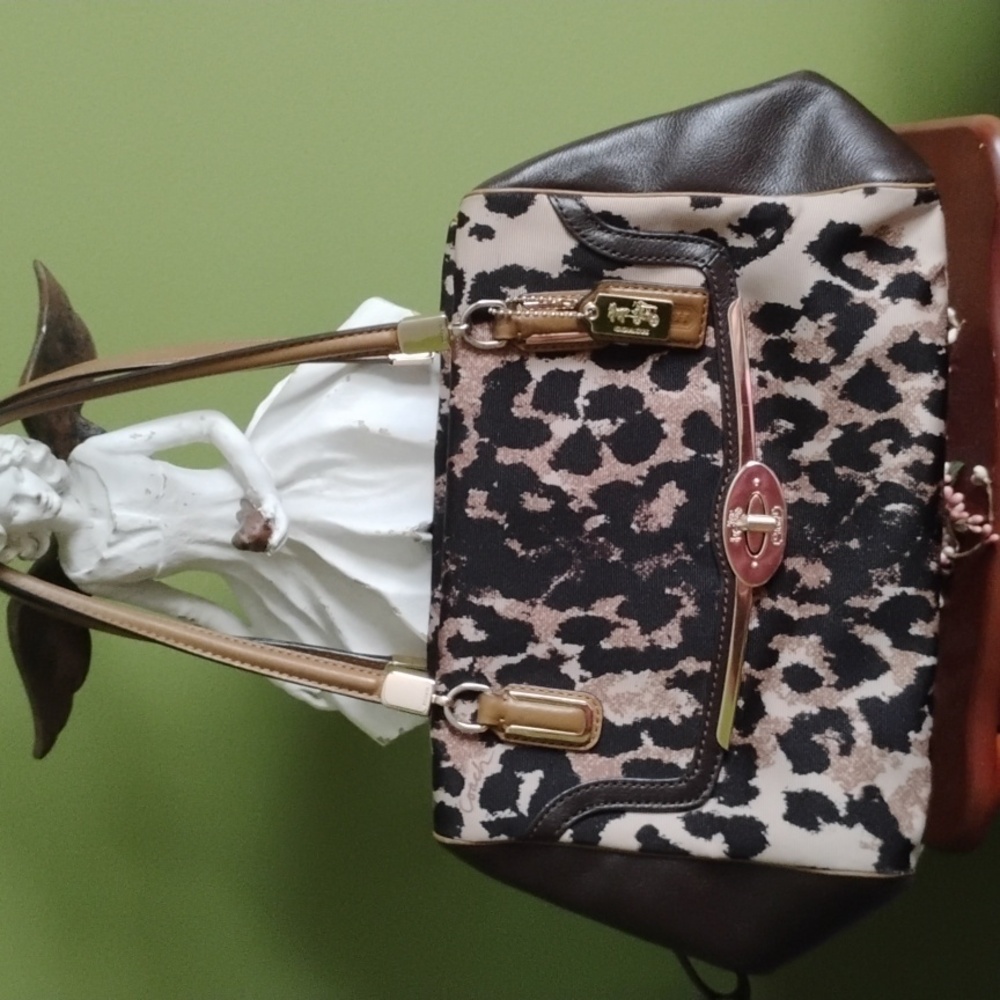 Coach Leopard Print Satchel in Black, Cream, Brown